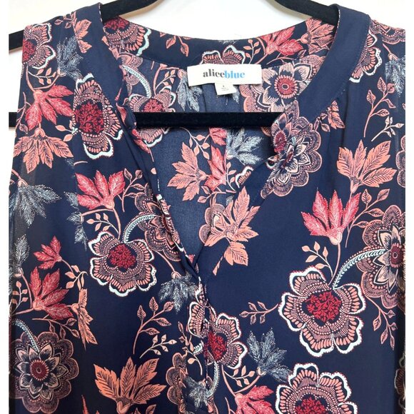 Alice Blue Womens Sleeveless Navy & Pink Floral Paisley Blouse Top Size Large - Picture 4 of 7